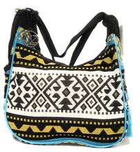 Load image into Gallery viewer, MariaKinz Bohemian Style Woven Hobo Bag Convertible to Backpack with Adjustable Strap Blue MariaKinz