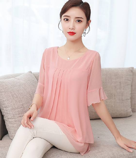 MariaKinz Casual Chiffon Blouse Tops Half Sleeve