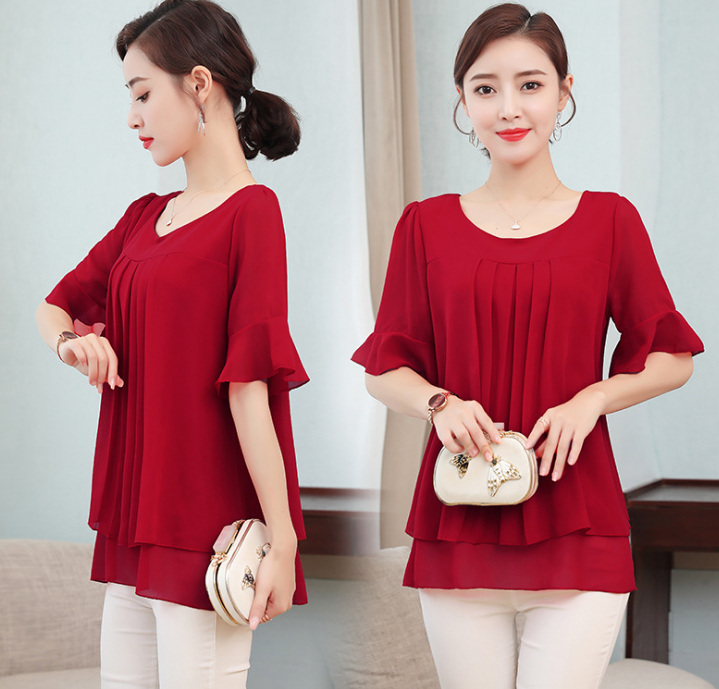 MariaKinz Casual Chiffon Blouse Tops Half Sleeve