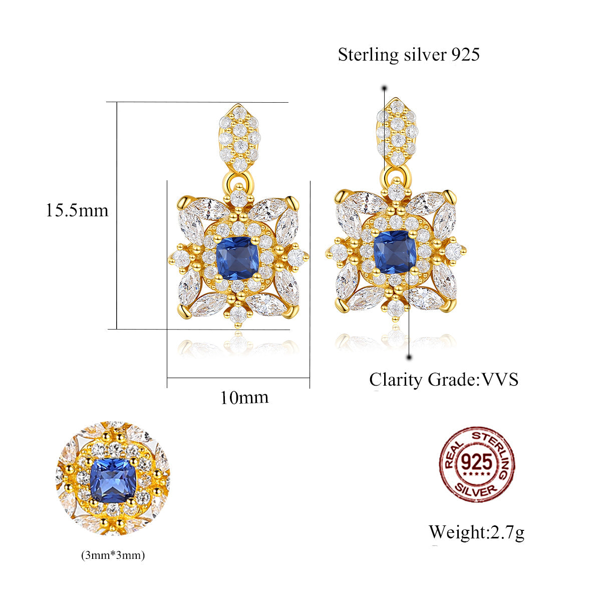 MariaKinz Designer Created Sapphire Silver Starling Drop