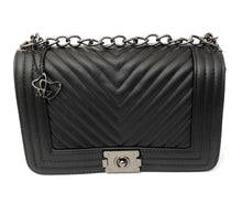 Load image into Gallery viewer, MariaKinz Faux Leather Black Chevron Shoulder/Crossbody Quilted Bag and Purse MariaKinz