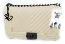 Load image into Gallery viewer, MariaKinz Faux Leather Off White Chevron Shoulder/Crossbody Quilted Bag and Purse MariaKinz