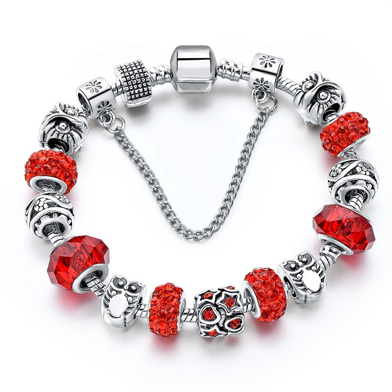 Mariakinz Moments Crystal Charm Sliver Bracelets Red