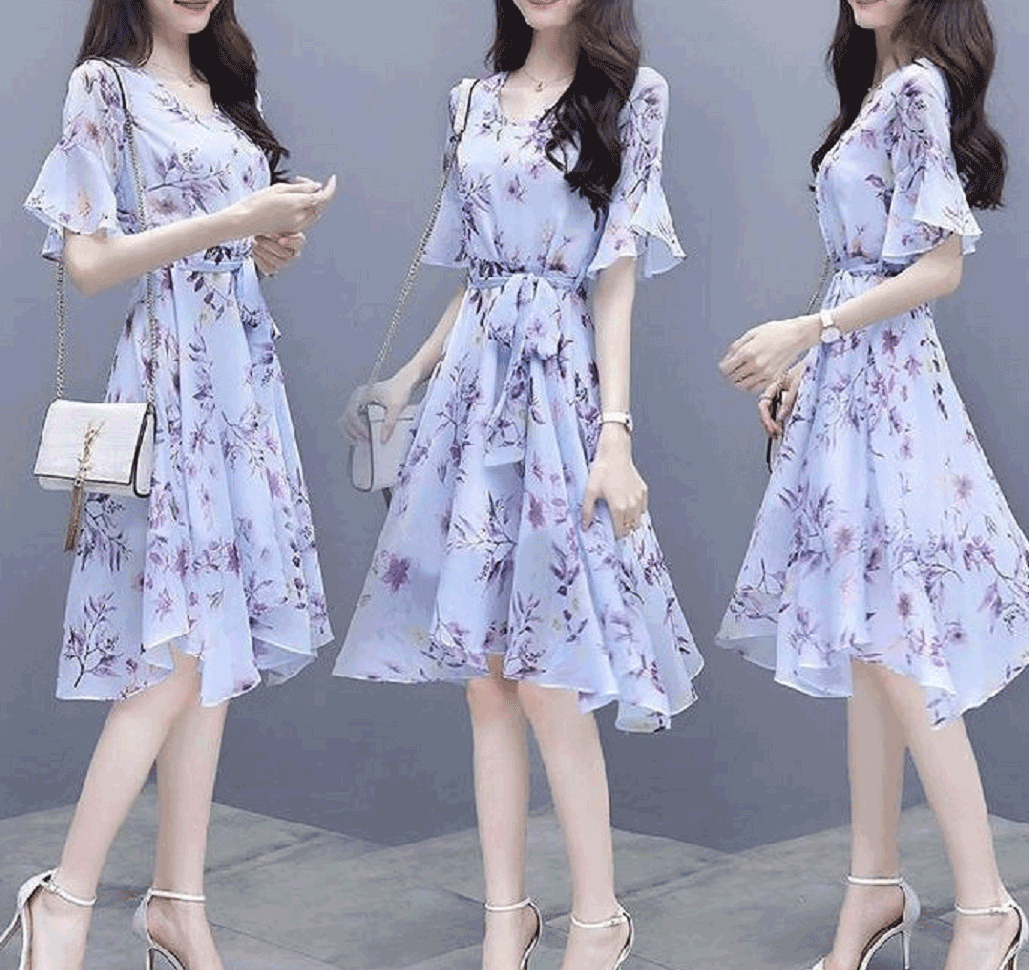Mariakinz Pair of Two Color Women Slim Fit Half Sleeve Knee Length Chiffon Dress Medium Mariakinz Pair of Two Color Women Slim Fit Half Sleeve Knee Length Chiffon Dress Medium