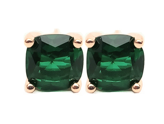 MariaKinz Rose Gold Plated 925 Stamped Silver, Emerald Square Studs