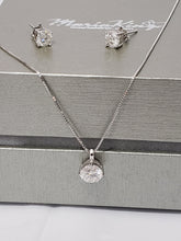 Load image into Gallery viewer, MariaKinz Signature 18K White Gold Plated  2ct Moissanite Necklace Earrings Set MariaKinz