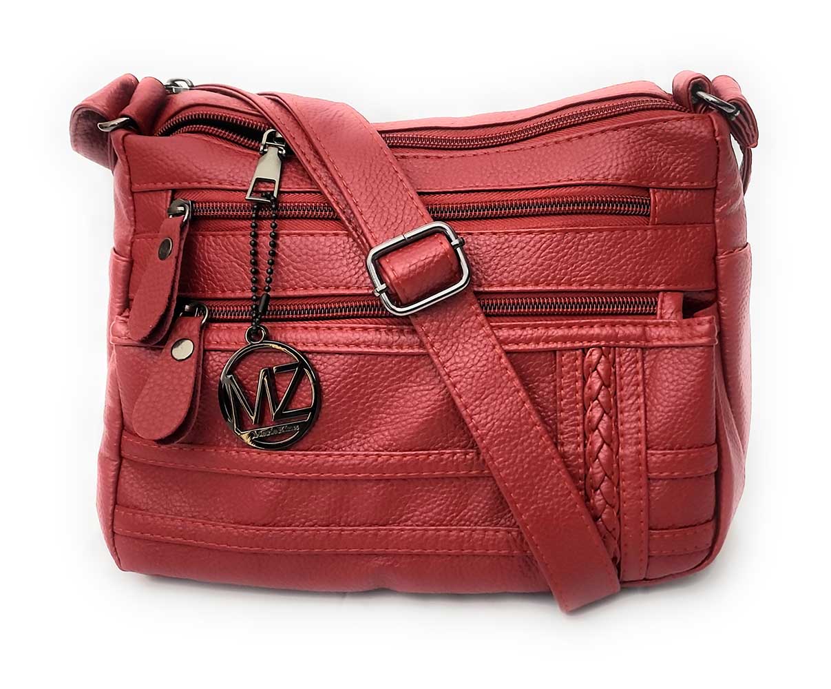 MariaKinz Soft Leather 5 Zipper Pockets Shoulder Purse and