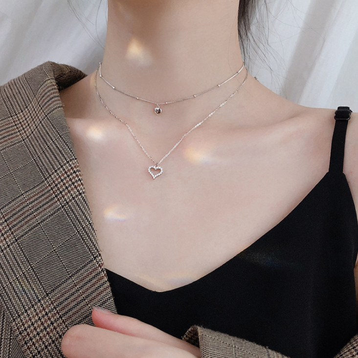 MariaKinz Sterling Silver Choker Heart Layered Necklace