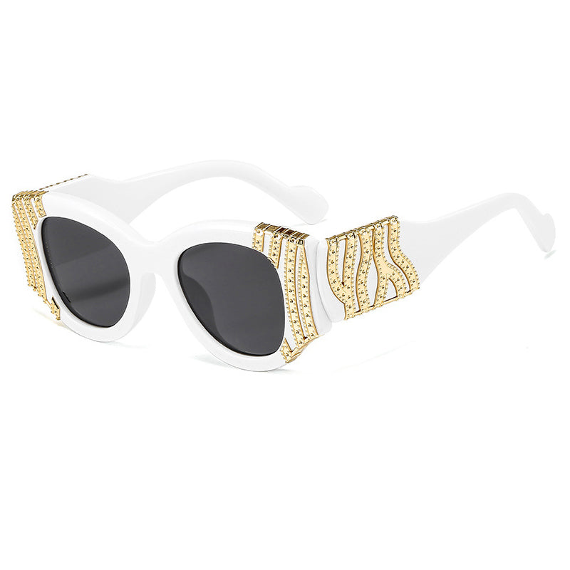 White and Gold Oversized Cat-Eye Sunglasses The Last Lolita White Female Cat-Eye Sunglasses | Le Specs main image 3