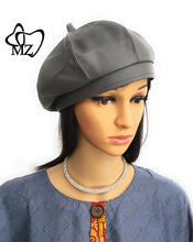 Load image into Gallery viewer, MariaKinz Women Faux Leather Fine Quality Gray Beret Hat MariaKinz