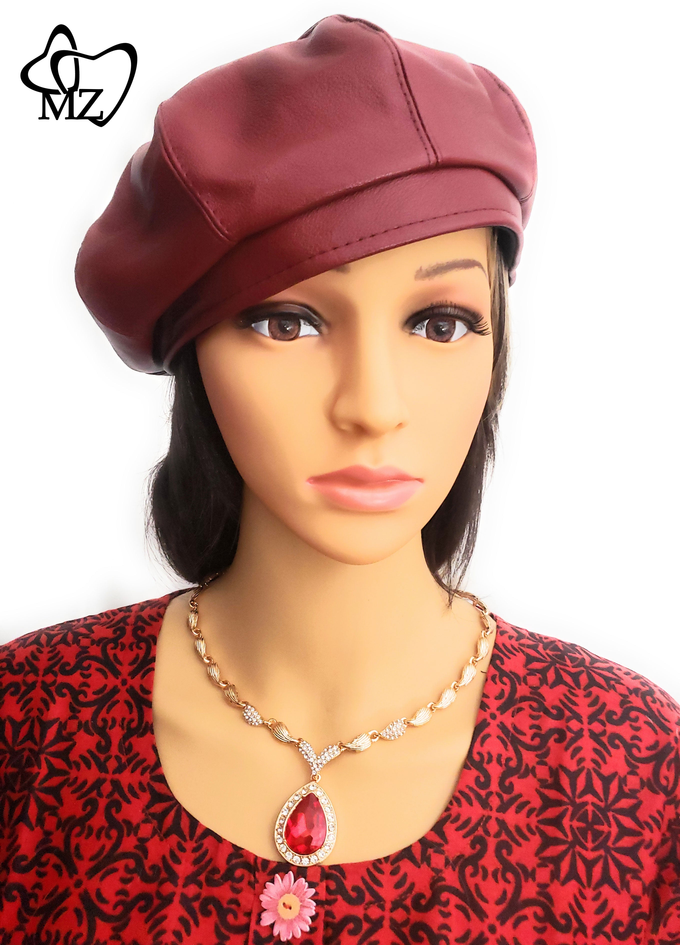 MariaKinz Women Faux Leather Fine Quality Red Beret Hat