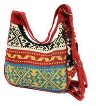 Load image into Gallery viewer, MariaKinz Woven Hobo Bag Convertible to Backpack with Adjustable Strap Red-Blue MariaKinz