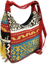 Load image into Gallery viewer, MariaKinz Woven Hobo Bag Convertible to Backpack with Adjustable Strap Red-Blue MariaKinz
