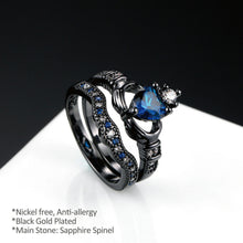 Load image into Gallery viewer, Metal Black Plated Silver and Sapphire Heart Ring Set By MariaKinz MariaKinz
