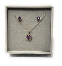 Load image into Gallery viewer, Silver Plated Purple Stone Crystal Necklace Set MariaKinz
